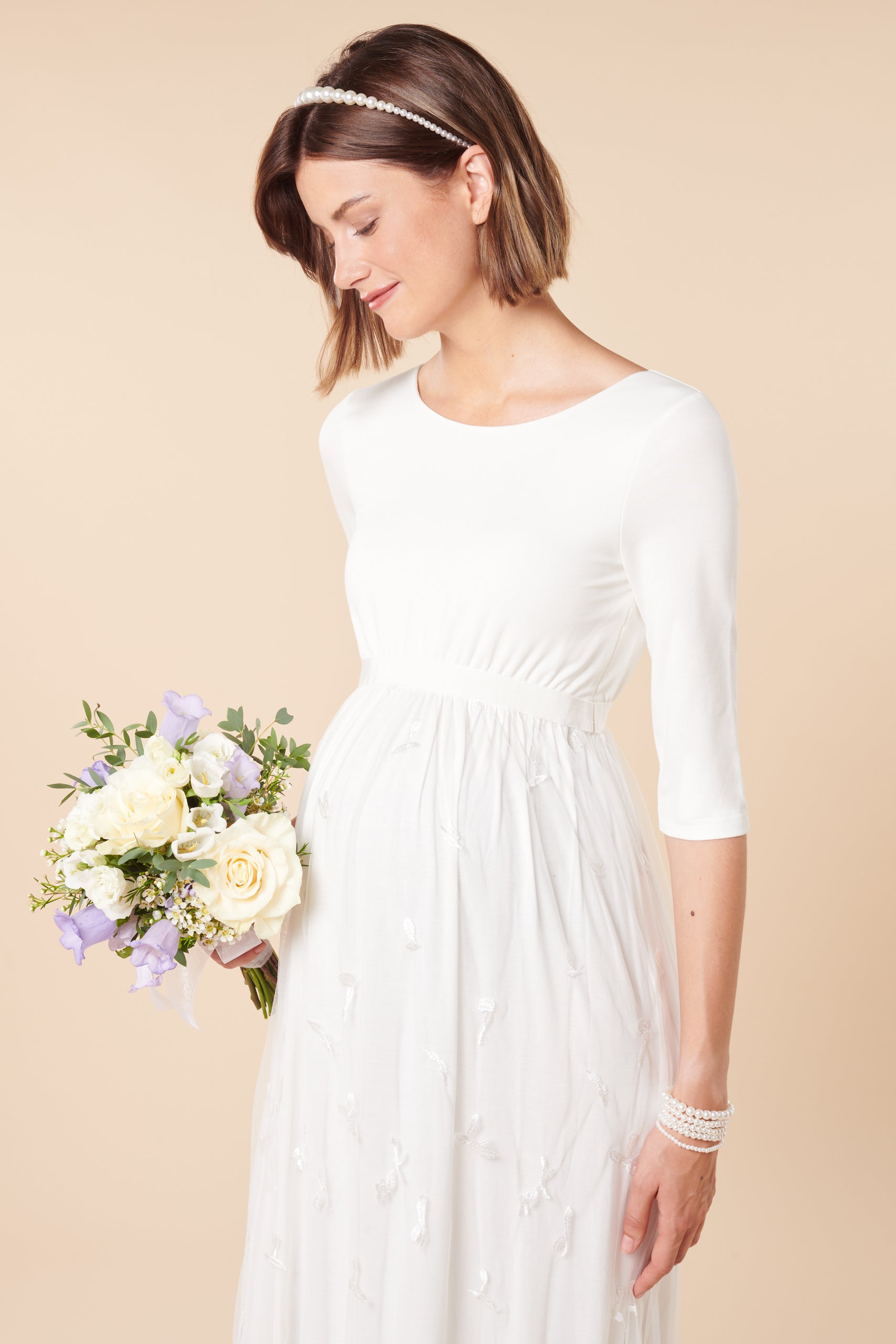 Chiffon Umstandsbrautrobe mit Spitzenapplikationen
