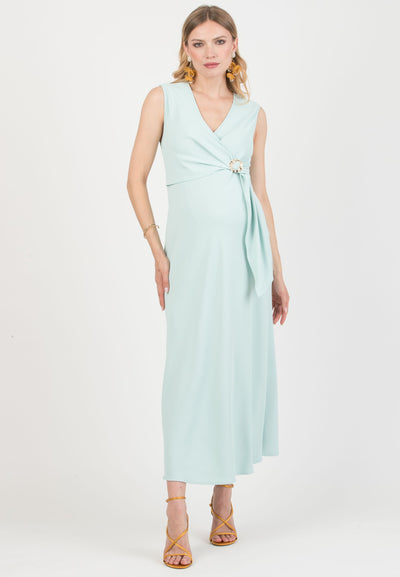 Midi Umstands- und Stillkleid mit Bindedetail und Zierbrosche
