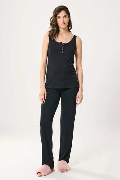 Eco Modal Umstands- und Stillpyjama Zweiteiler mit Tanktop schwarz