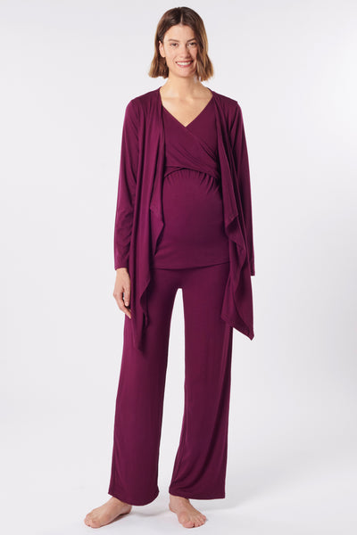 3-teiliges Eco Viskose Umstands-Loungewear Set burgund