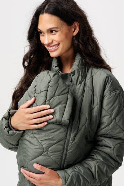 3-in-1 maternity quilted coat and babywearing jacket, olive green