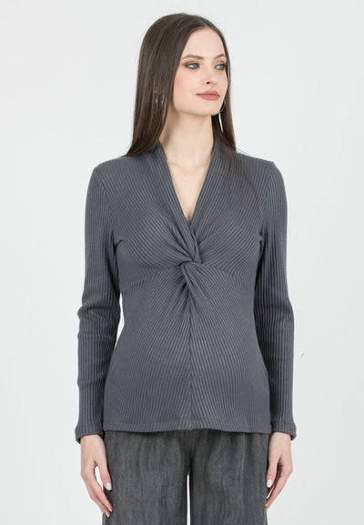 Umstands- und Stillpullover in Ripp-Optik mit Knotendetail grau