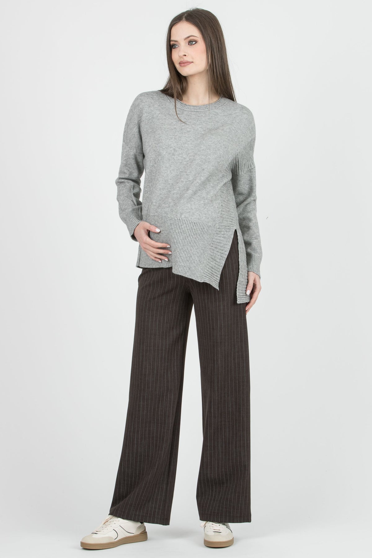 Umstandspullover mit asymmetrischem Saum grau meliert ATT26AW04 4