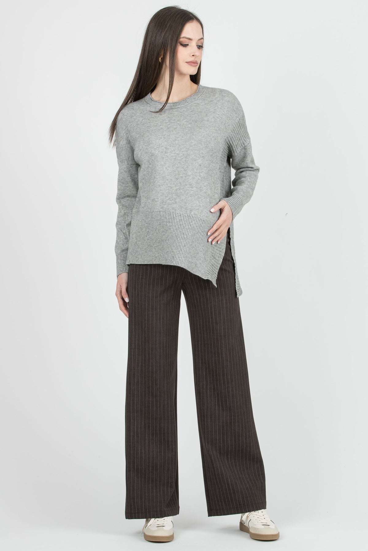 Umstandspullover mit asymmetrischem Saum grau meliert ATT26AW04 5