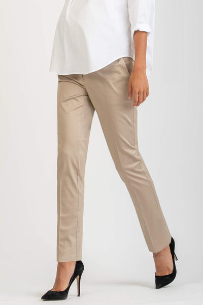 Cotton satin maternity trousers, beige