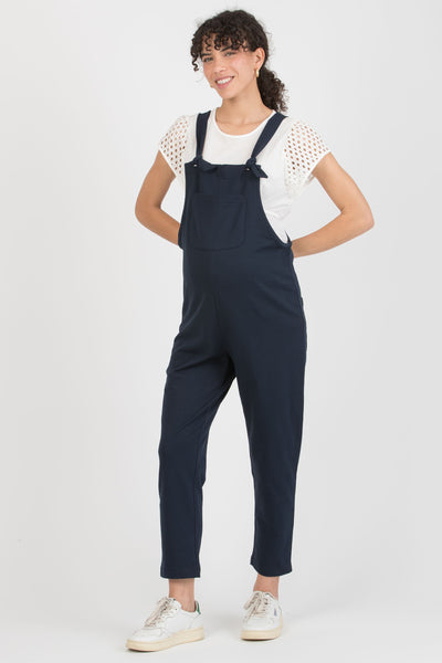 Cotton stretch maternity dungarees navy