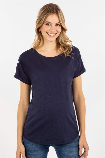 Organic Relaxed Maternity Shirt with Nursing Opening, Navy