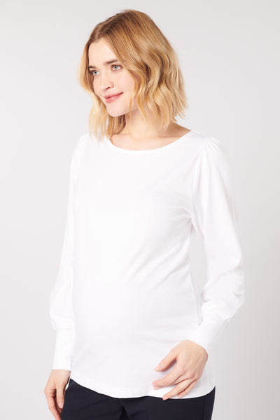 Modal round neck maternity shirt white
