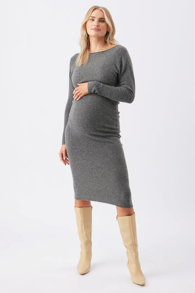 Boatneck und Off-Shoulder Umstandsstrickkleid mit Ripp Rockteil