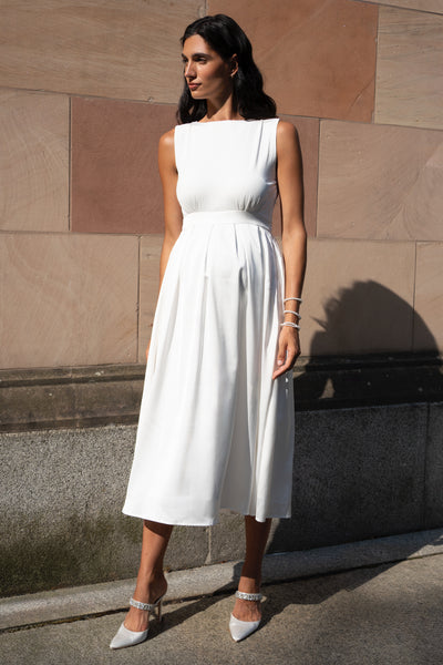 Boatneck Midi Umstandsbrautkleid mit Rückenausschnitt