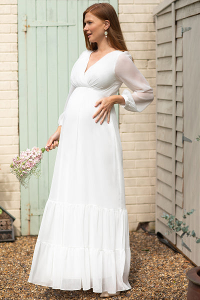 Boho chiffon maternity bridal gown with sheer sleeves