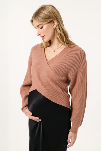 Cross Over Maternity and Nursing Sweater mocha mousse