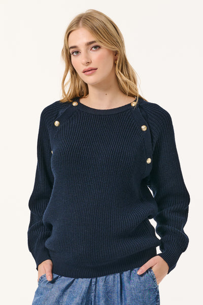 Maternity and nursing sweater with buttons, navy