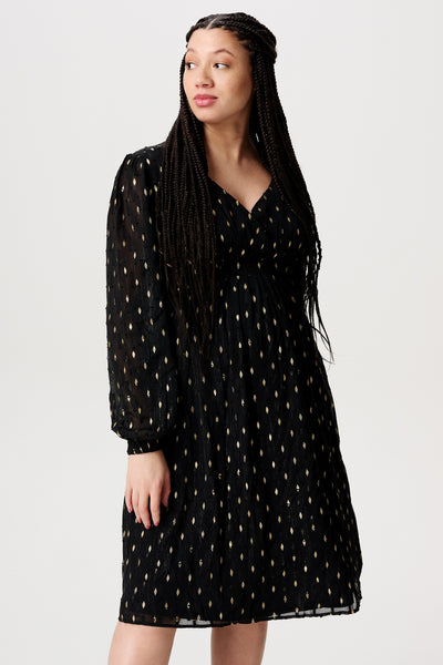 Chiffon maternity dress with gold appliqués
