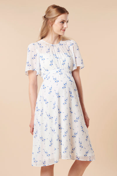Chiffon maternity dress with flutter sleeves and floral print