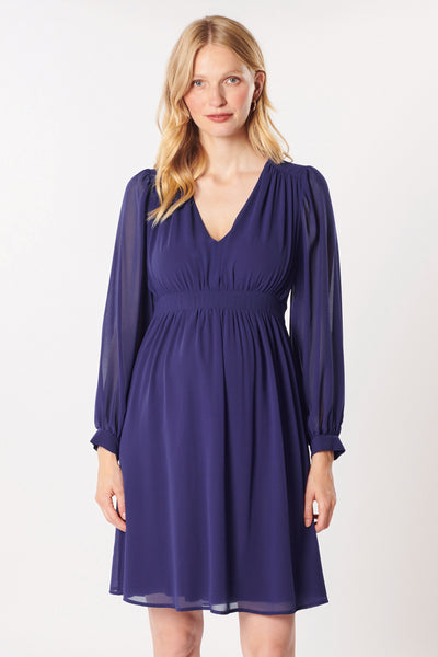 Chiffon Umstandskleid mit Puffärmeln navy