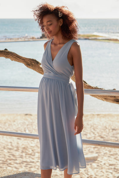 Chiffon Umstandskleid mit Rückenausschnitt hellblau