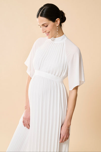 Crepe chiffon maternity wedding dress with full pleats