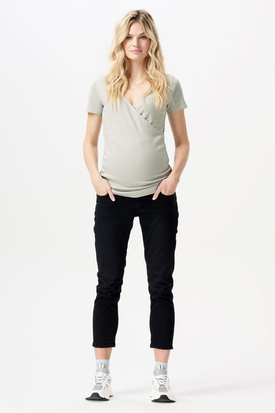 Cropped Slim Fit Umstandsjeans schwarz