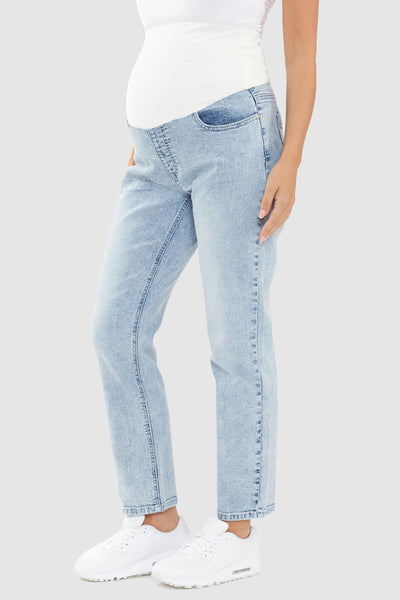 Cropped loose fit maternity jeans light wash