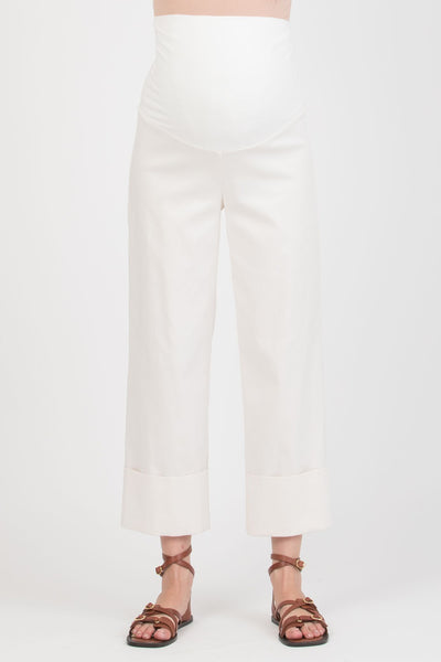 Cropped Garbadine Umstandshose mit Umschlag elfenbein