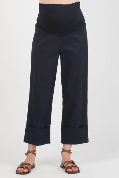 Cropped Garbadine Umstandshose mit Umschlag navy