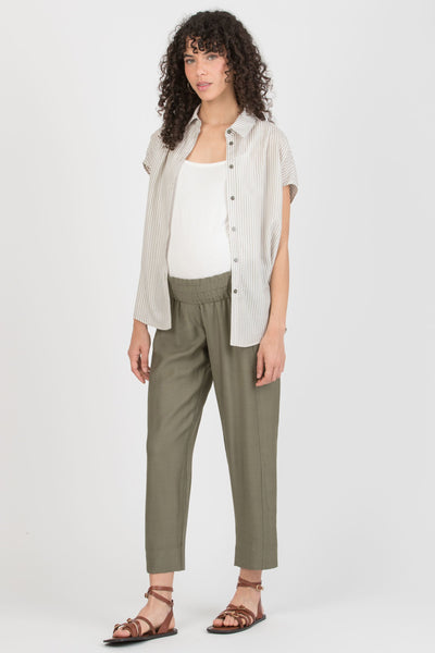 Cropped Umstandshose mit Smock Bund khaki