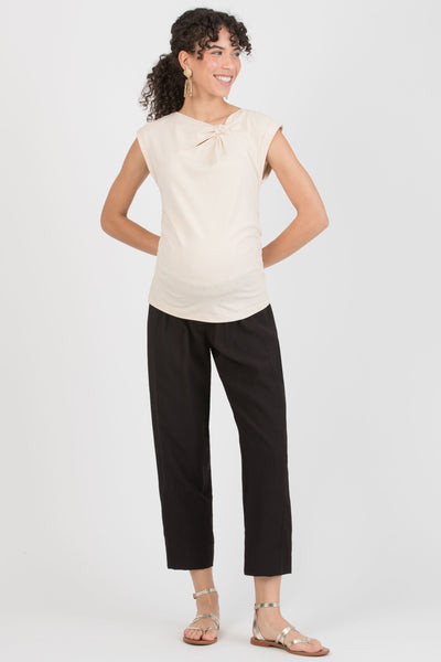 Cropped Umstandshose mit Smock Bund schwarz