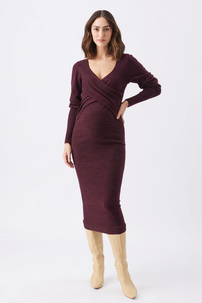 Cross Over Umstands- und Stillstrickkleid burgund