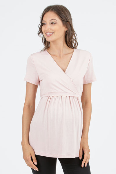 Maternity and nursing shirt with back tie, pink