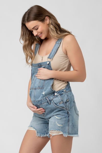Denim dungarees in a used look