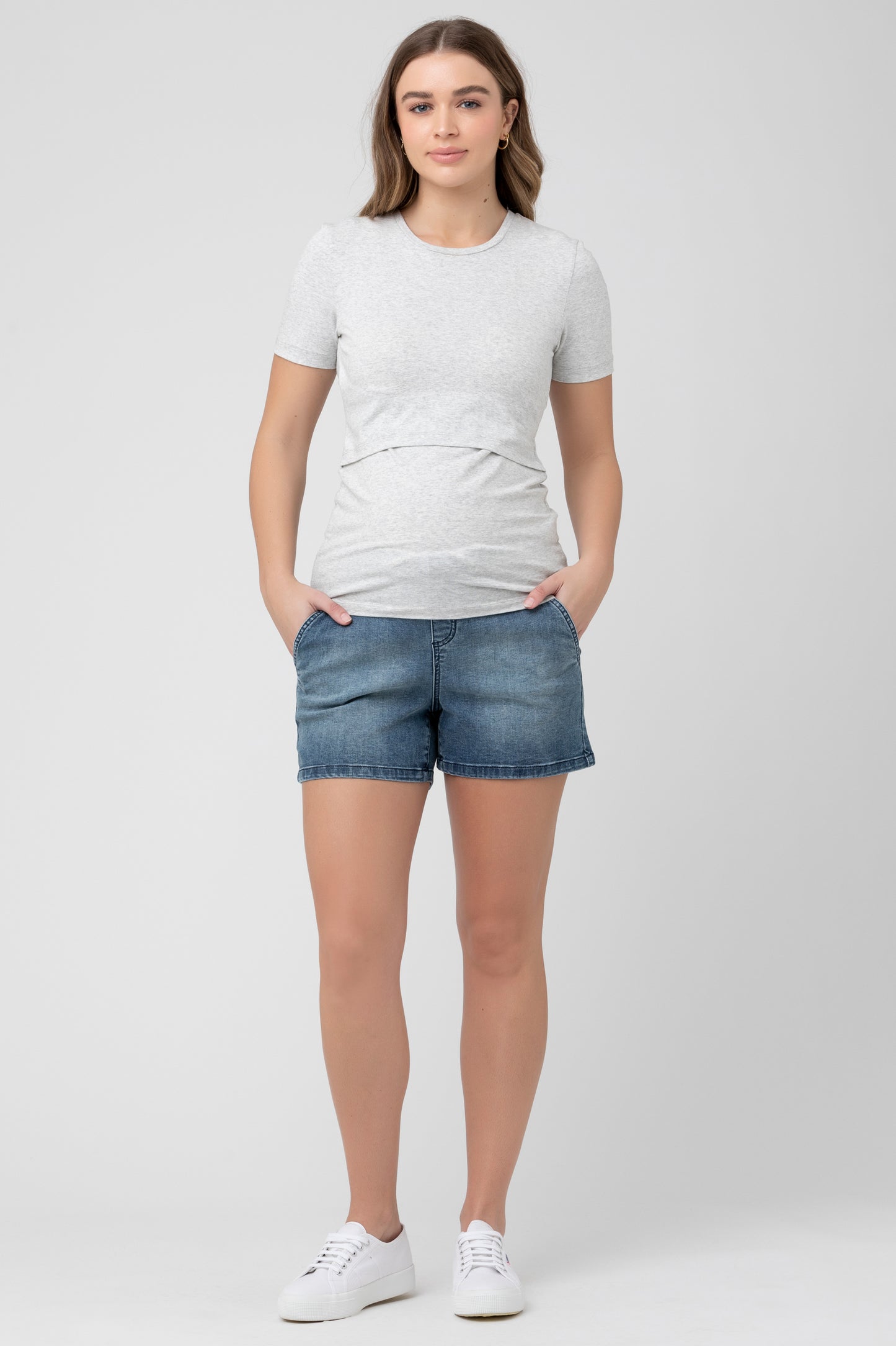 Denim Umstandsshorts mit Kordelzug