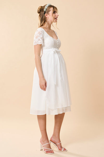 Dirndl-style lace maternity and nursing dress with apron