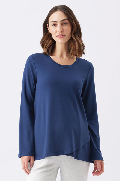 Double-layered long-sleeved maternity and nursing shirt, navy