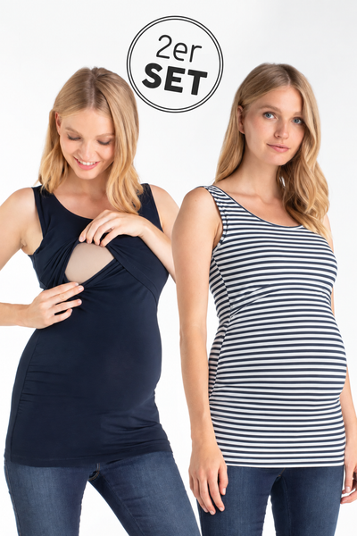 Doppelpack Organic Umstands- und Stilltops gestreift und navy