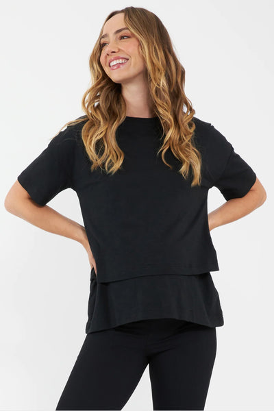 Double Layer Umstands- und Still-Kurzarmshirt schwarz