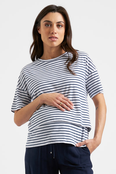 Double Layer Streifen Umstands- und Stillshirt navy/weiß