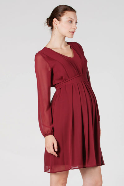 Eco Chiffon Umstands- und Stillkleid mit transparenten Ärmeln bordeaux