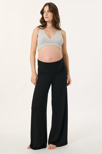 Eco Modal Smart Casual Roll Over Wide Leg Pants black