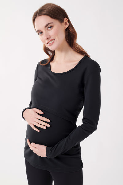 Eco Thermo maternity and nursing shirt with fleece lining, black