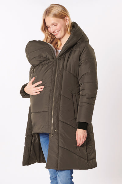 3 in 1 Eco Maternity Coat with Baby Carrier Insert, Khaki