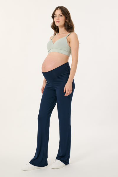 Eco viscose fit and flare maternity trousers navy
