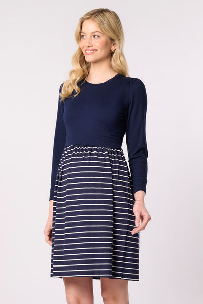 Eco Viskose Umstands- und Stillkleid mit Streifenrock und 3/4 Ärmeln