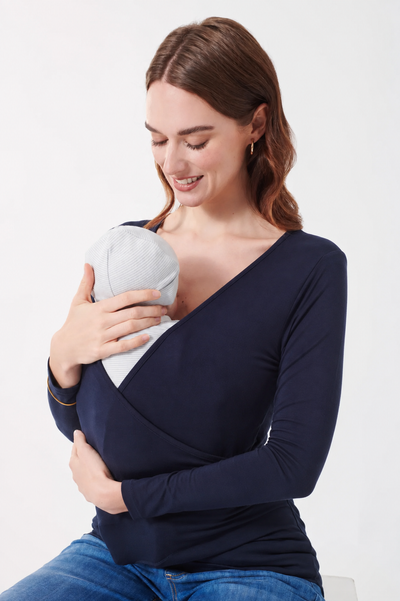 Eco Viskose Känguru Bonding und Stillshirt Langarm navy