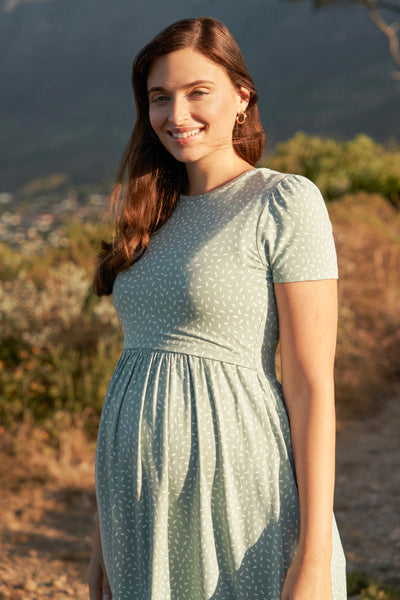 Eco Viskose Umstands- und Stillkleid mit Print salbei