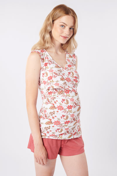 Eco viscose maternity and nursing pajamas with shorts and floral top