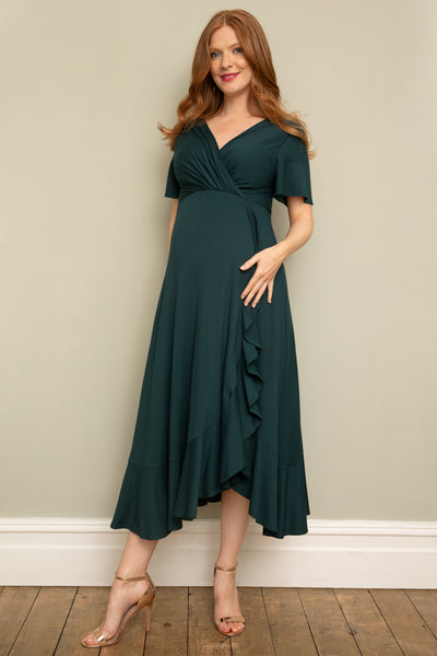 Ecovero Wasserfall Midi Umstands- und Stillkleid dunkelgrün