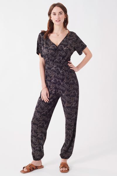 Ecovero maternity and nursing jumpsuit with leopard print