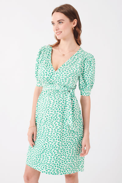 Ecovero Umstands-und Stillkleid in Wickeloptik mit Blätter Print