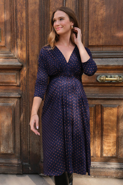 Ecovero Umstands-und Stillkleid mit Knotendetail Polka Dots